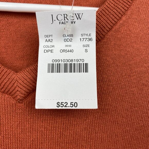 J Crew Sweater Mens S Orange Long Sleeve V Neck Cotton Cashmere NWT - Picture 4 of 9